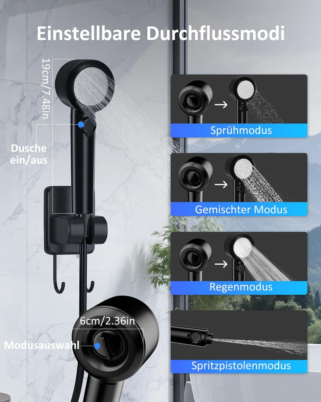 Spopal Campingdusche mit Pumpe [8000mAh], Tragbare Campingdusche mit Temperaturmessung, Farbiger Nac