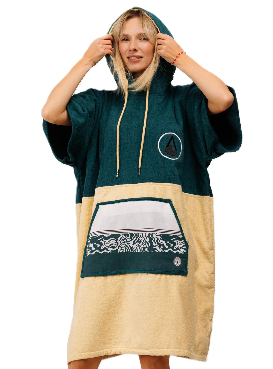 WAVE HAWAII Poncho Petrol Badeponcho 100% Baumwolle für Körpergrössen von 170 - 200 cm Umkleidehilfe