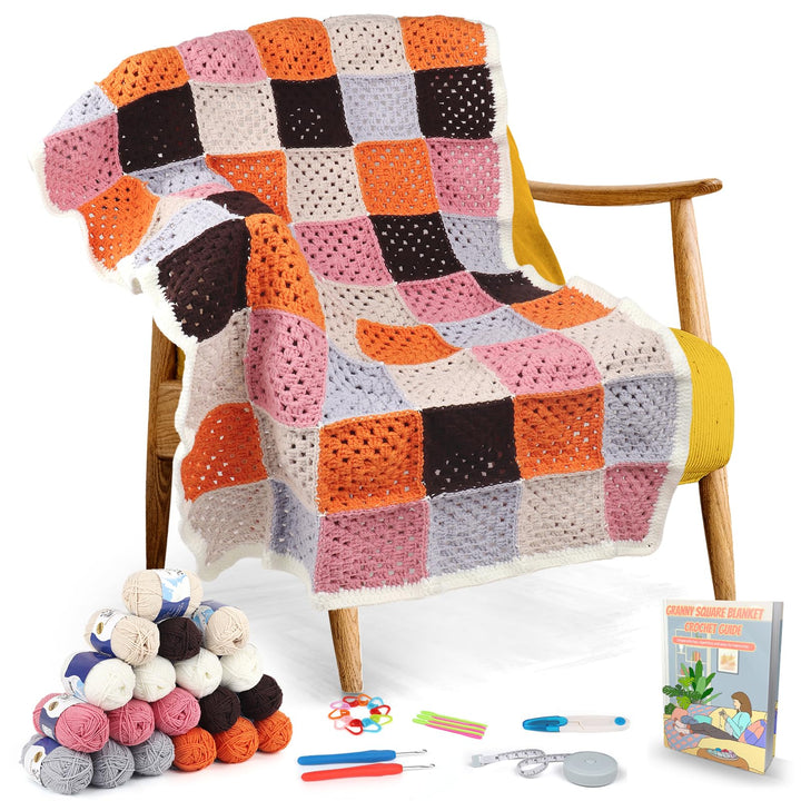 Aeelike Häkelset Anfänger für Granny Square Decke, Starter Häkelset für Erwachsene mit Häkelnadeln 4