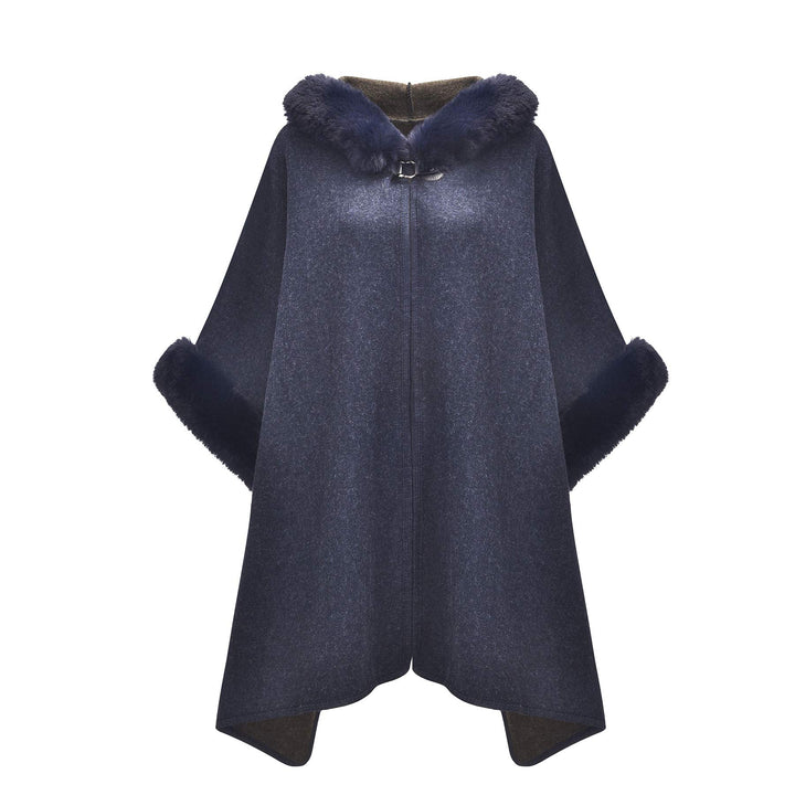 ZLYC Damen Winter Umhang Strickjacke Warm Kunstpelz Mäntel Poncho Cape mit Kapuze Einheitsgrösse Nav