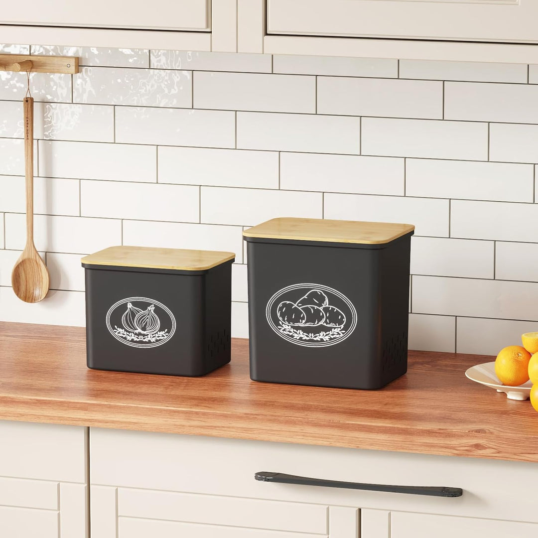 Lifewit Kartoffel Aufbewahrungsbox, 2er Set Grosse Kunttsoff Vorratsdosen für Kartoffel Zwiebel knob