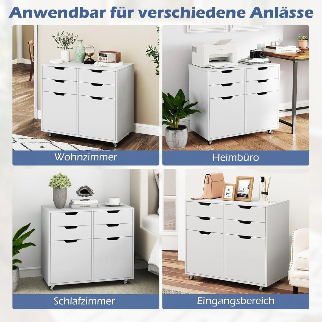 GOPLUS Rollcontainer mit 4 Schubladen, mobiler Aktenschrank mit 2 Türen, Schubladenschrank mit Rolle