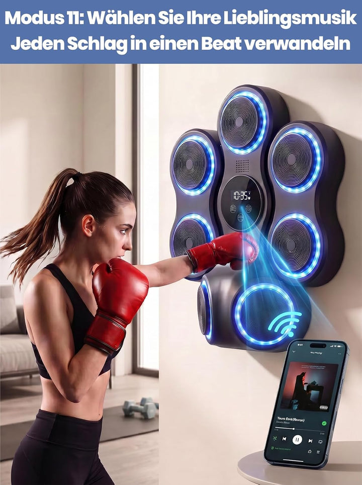 Music Boxing Machine für Erwachsene, Musikboxing Maschine mit LED-Lichtern, Bluetooth, 9 Geschwindig