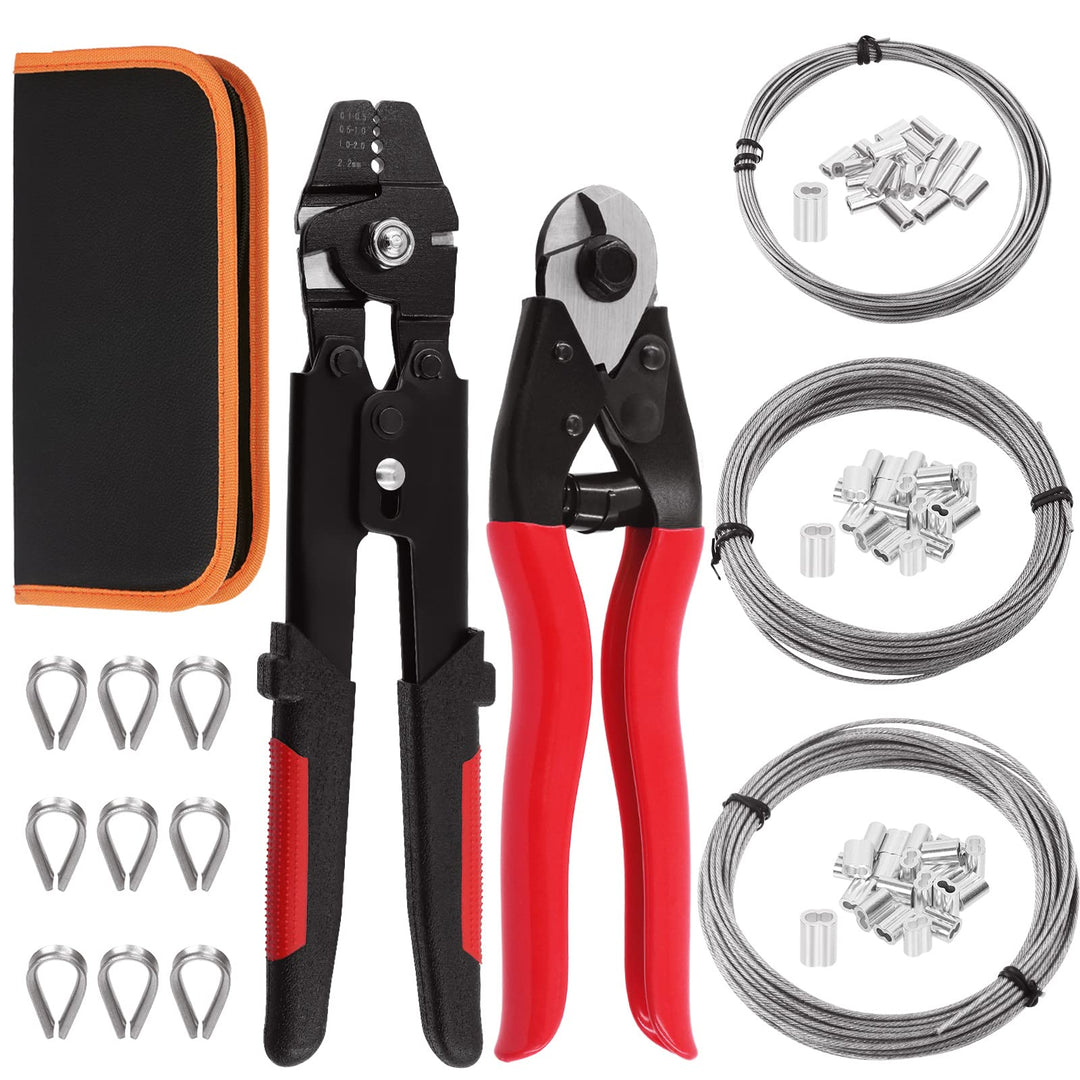 Swpeet 165Pcs Beruf Bis zu 2.2mm Drahtseil Crimpwerkzeug und Kabelschneider, Aluminium Doppel Crimps
