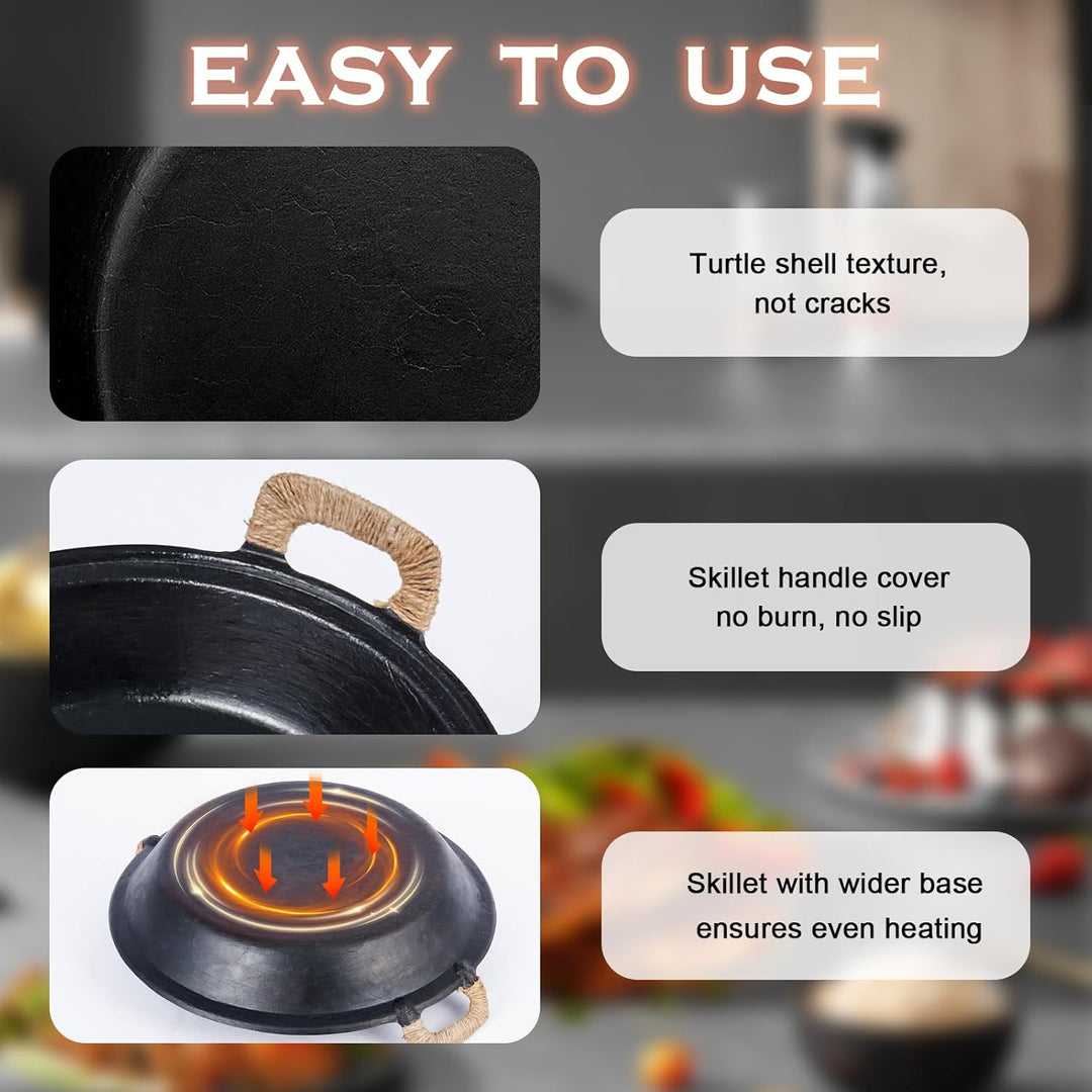 WANGYUANJI Gusseisenpfanne 36 cm – Grosse Grillpfanne mit zwei Griffen, Für Gas-, Elektro- & Indukti