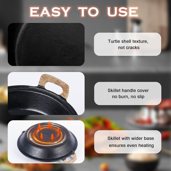 WANGYUANJI Gusseisenpfanne 36 cm – Grosse Grillpfanne mit zwei Griffen, Für Gas-, Elektro- & Indukti