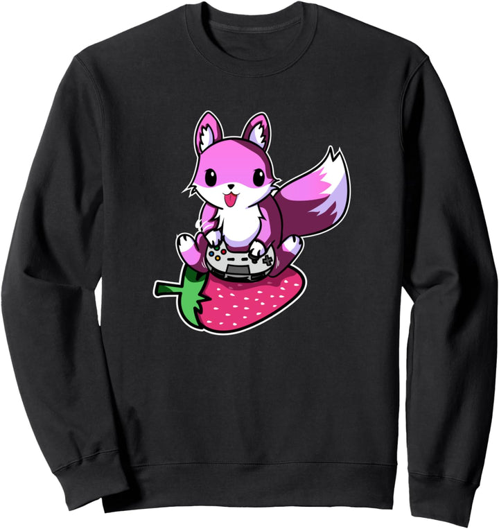 Gamer Fox für Damen, Strawberry Kawaii Videospiele, Mädchen Sweatshirt