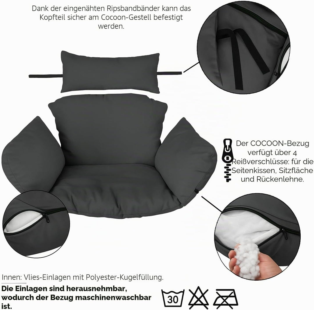 Ferocity Hängesessel Kissen XXL, Polster, Auflage für Polyrattan/Rattan Hängeschaukel, Hängekorb, Sc