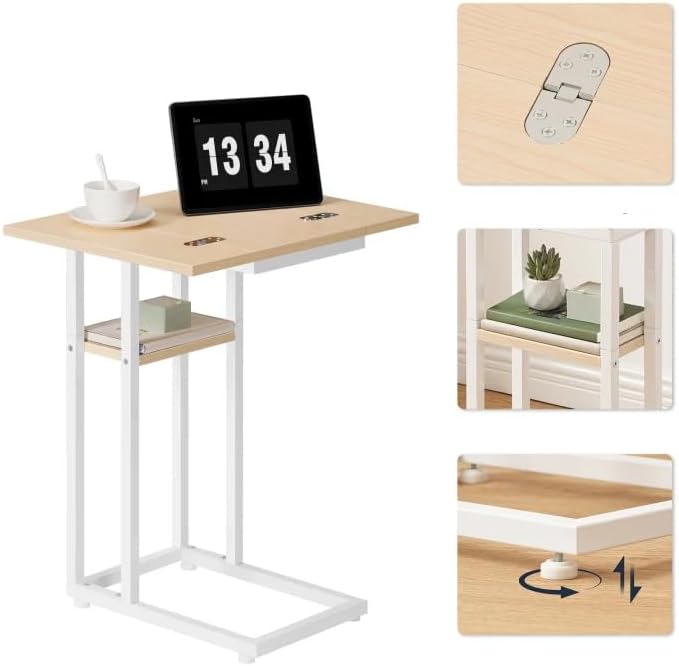HOOBRO C-Form Beistelltisch, Klappbarer Sofatisch, Couchtisch, Kaffeetisch Snacktisch mit Lagerregal