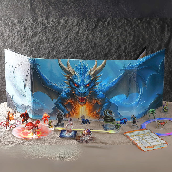 Spielleiterschirm Gift für TTRPG DND DM,8 Abwischbaren Kunstledereinsätzen | Fantasie Embossed Blue