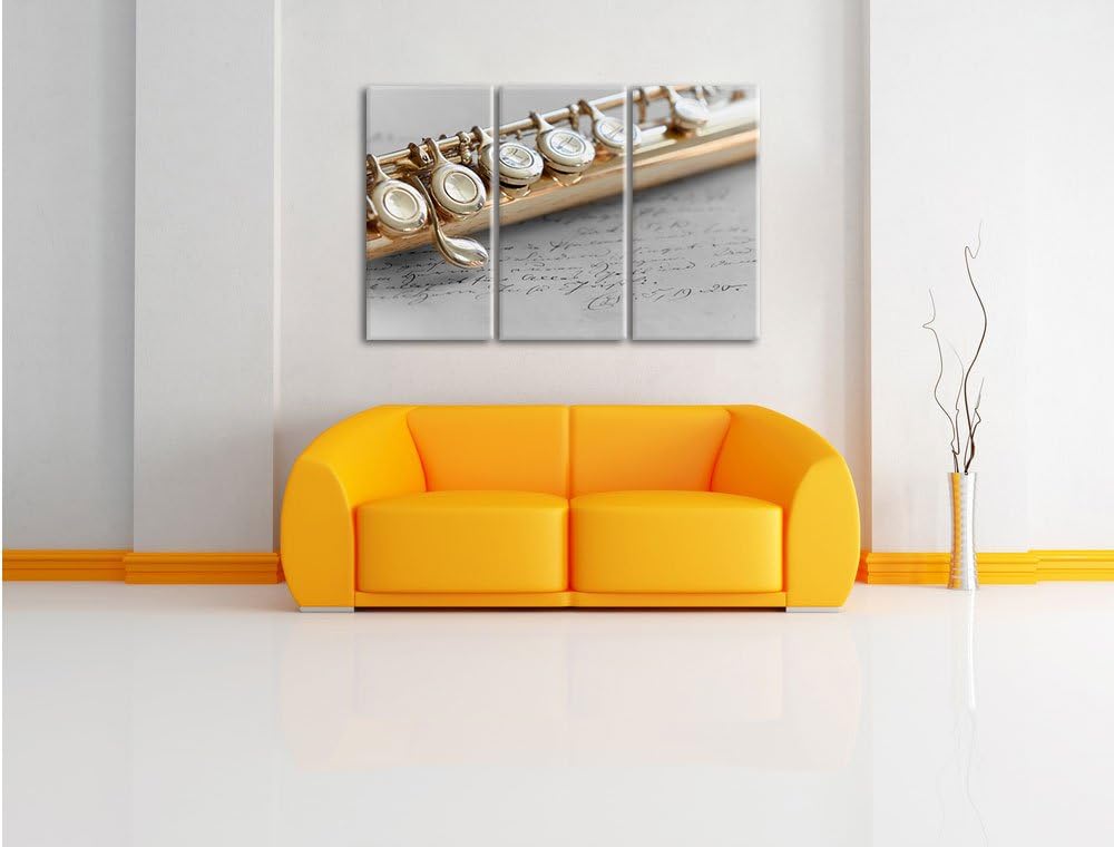 Pixxprint Detailaufnahme Einer Querflöte Schwarz/Weiss 3-Teiler Leinwandbild 120x80 Bild auf Leinwan