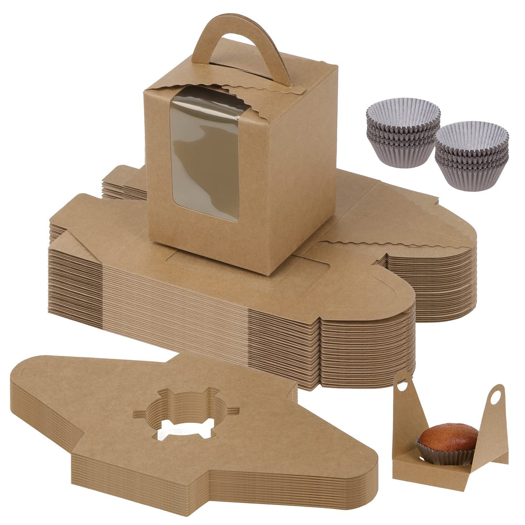 Fippy 50 Stück Cupcake Boxen 1er mit 100 Stück Cupcake Förmchen Papier, Einzelne Cupcake Muffin Boxe