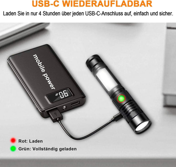 REHKITTZ LED Taschenlampe Extrem Hell 2000 Lumen,(mit 2500mAh Akku) Wiederaufladbare Taschenlampe LE
