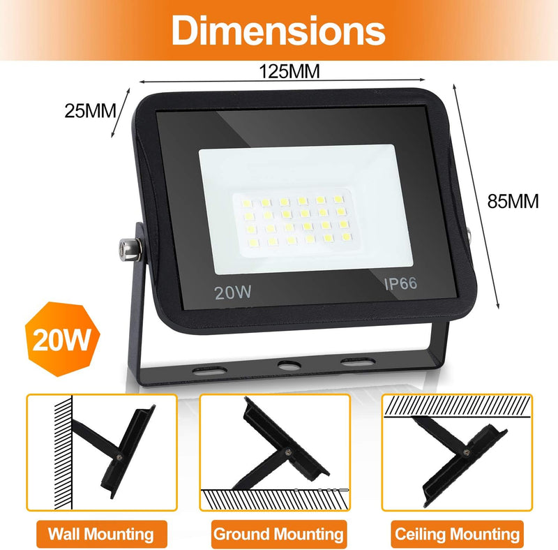 Ikodm LED Strahler Scheiwerfer Fluter, 5er 20W LED Aussen 1700LM, 3000k Warmweiss Aussenbeleuchtung