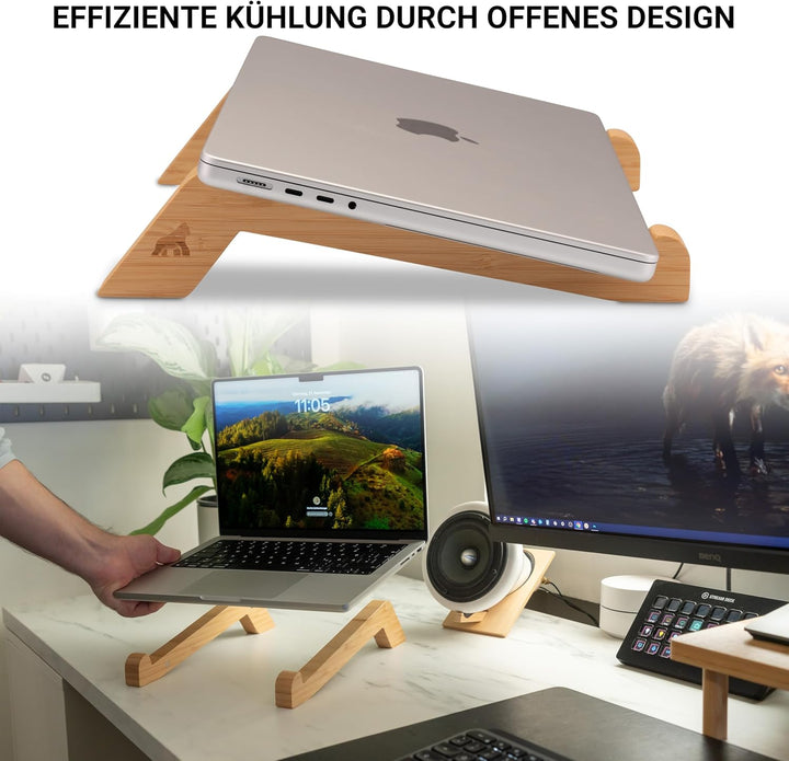 MY FAT GORILLA Laptop Ständer aus Bambus, ergonomische universal Halterung für Notebook Erhöhung, ko