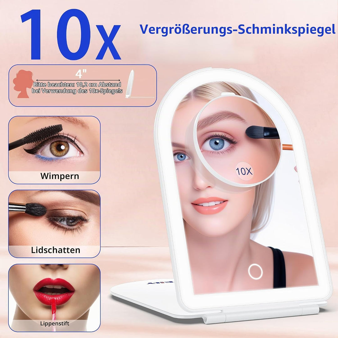 WEILY Schminkspiegel mit Beleuchtung, 10-Fach Vergrösserungsspiegel, Kosmetikspiegel mit LED Licht &amp;