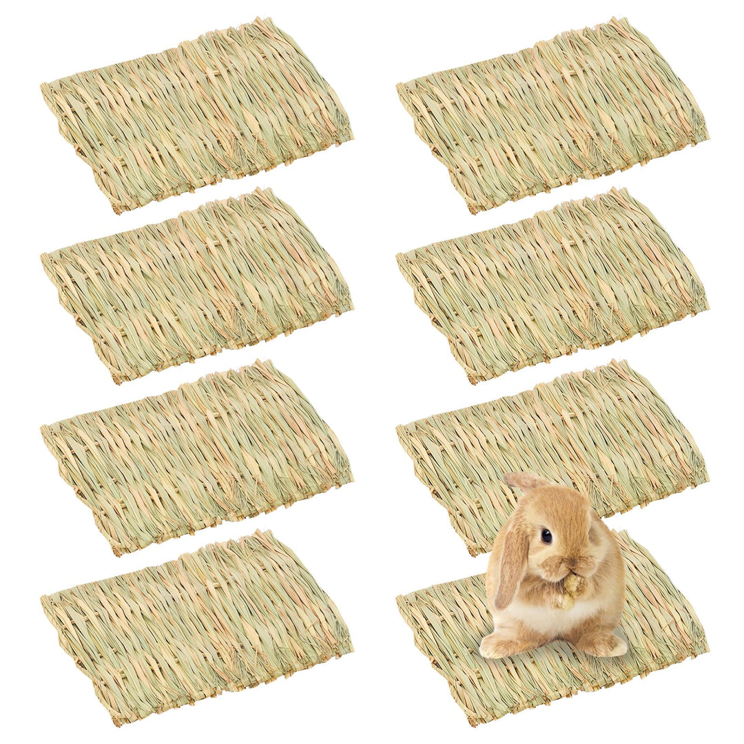 BAIFULAI 8 Stück Kleintier Grasmatte 20×28cm, Kaninchen Grasmatten, Kaninchen-Bett aus Naturgras, Ti