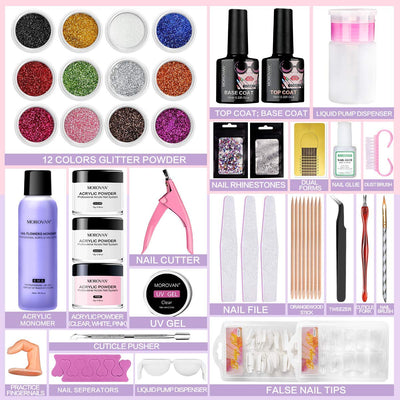 Morovan Acryl Nagelset Acryl Pulver Nails Acryl Liquid Monomer Acrylpulver und Flüssigkeit Set Für N