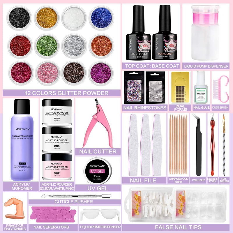 Morovan Acryl Nagelset Acryl Pulver Nails Acryl Liquid Monomer Acrylpulver und Flüssigkeit Set Für N