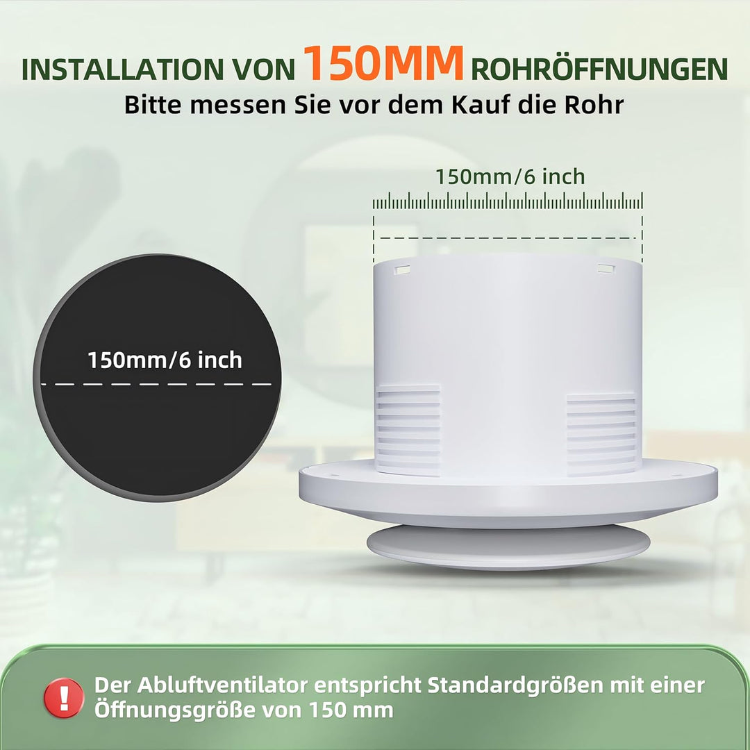 MOCINE Badlüfter 150mm, Leistungsstark und Leise Bidirektionaler Zwei-Geschwindigkeits Abluftventila