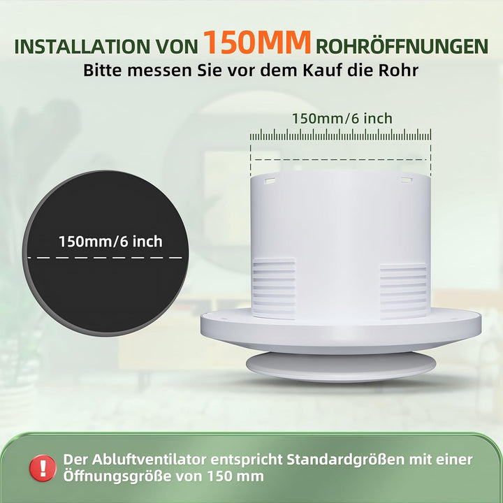 MOCINE Badlüfter 150mm, Leistungsstark und Leise Bidirektionaler Zwei-Geschwindigkeits Abluftventila