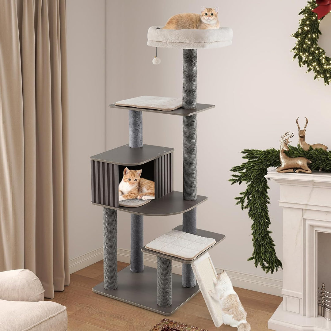 COSTWAY Kratzbaum gross, 171 cm, Katzenbaum mit Plattformen, Katzenhöhle, Sisal-Kratzbrett, Ball & a