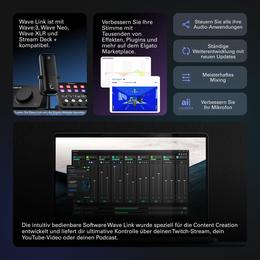 Elgato Stream Deck + XLR - Audio-Mixer & Controller, XLR-zu-USB-Mikrofon-Schnittstelle, Kompatibel m