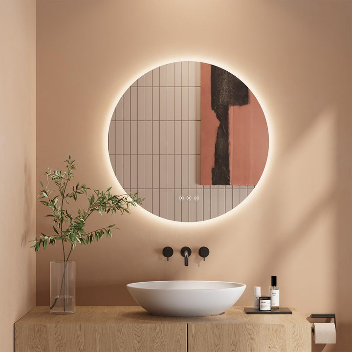 Dripex Badezimmerspiegel Led Badspiegel Rund, Touch-Schalter, Dimmbar, 3 Lichtfarbe Einstellbare Spi