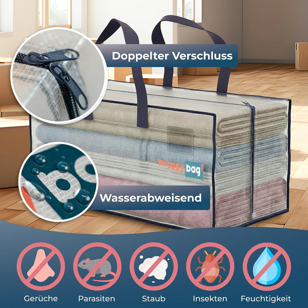 WRAPPYBAG 8er-Set Kunststoff Aufbewahrungstasche – Jumbo XXL Tasche Gross – Wasserabweisend, Stabil,