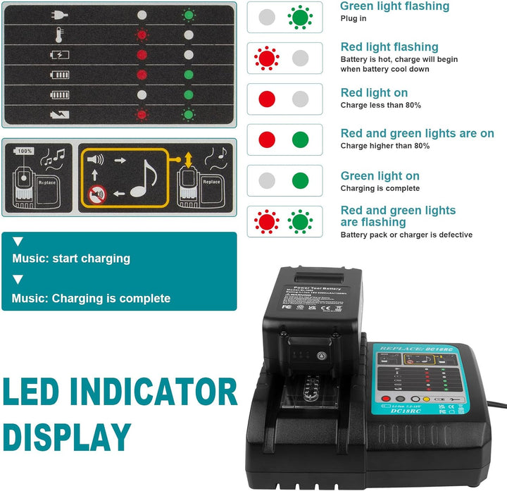 ASUNCELL 3A DC18RC ladegerät Kompatibel mit Makita 14,4 V-18 V Li-Ion Ersatzakku BL1815 BL1830 BL184