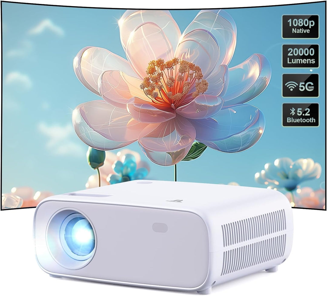 Mini Beamer mit WiFi und Bluetooth, 18000 Lumen, Full HD 1080P Auflösung Beamer 4k Heimkino, Unterst