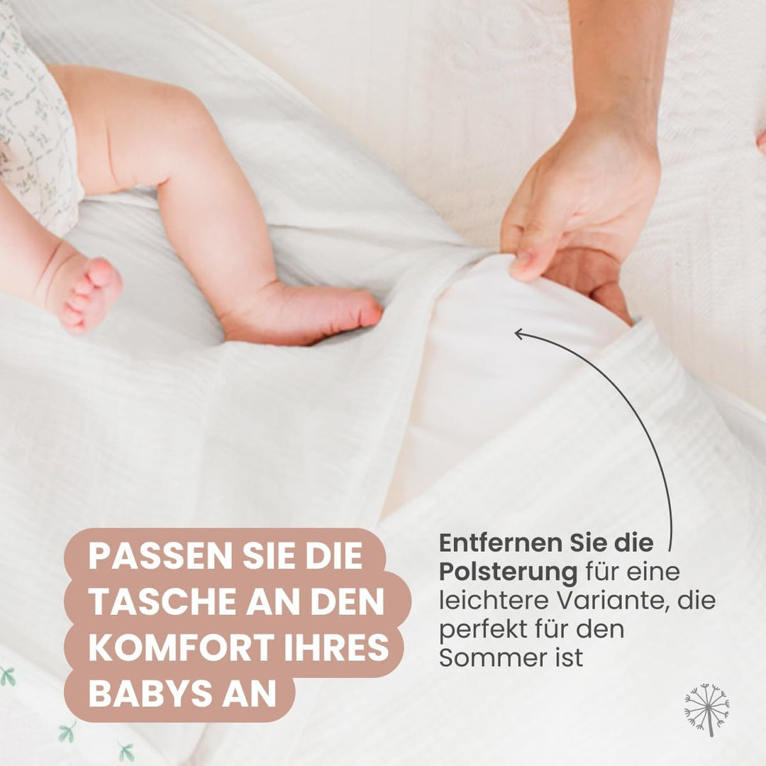 MIMUSELINA Fusssack Babyschale | Ganzjährige Einschlagdecke Winter/Sommer mit Herausnehmbarem Futter