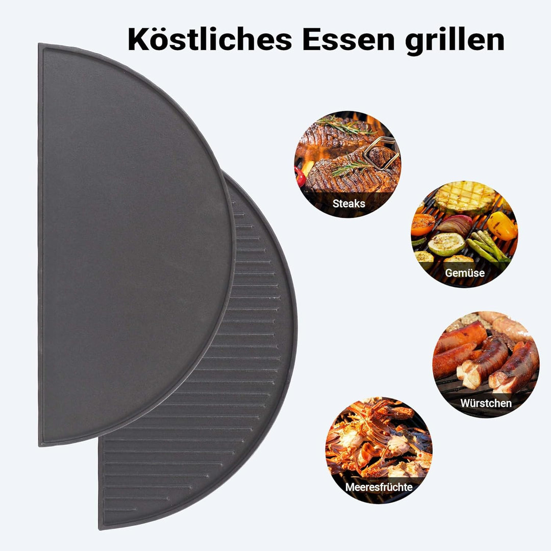 Wiltec 2x Gusseisen Grillplatte 49,8 x 24,3 x 1,5 cm, Gusseisenplatte für Grill mit guter Hitzespeic