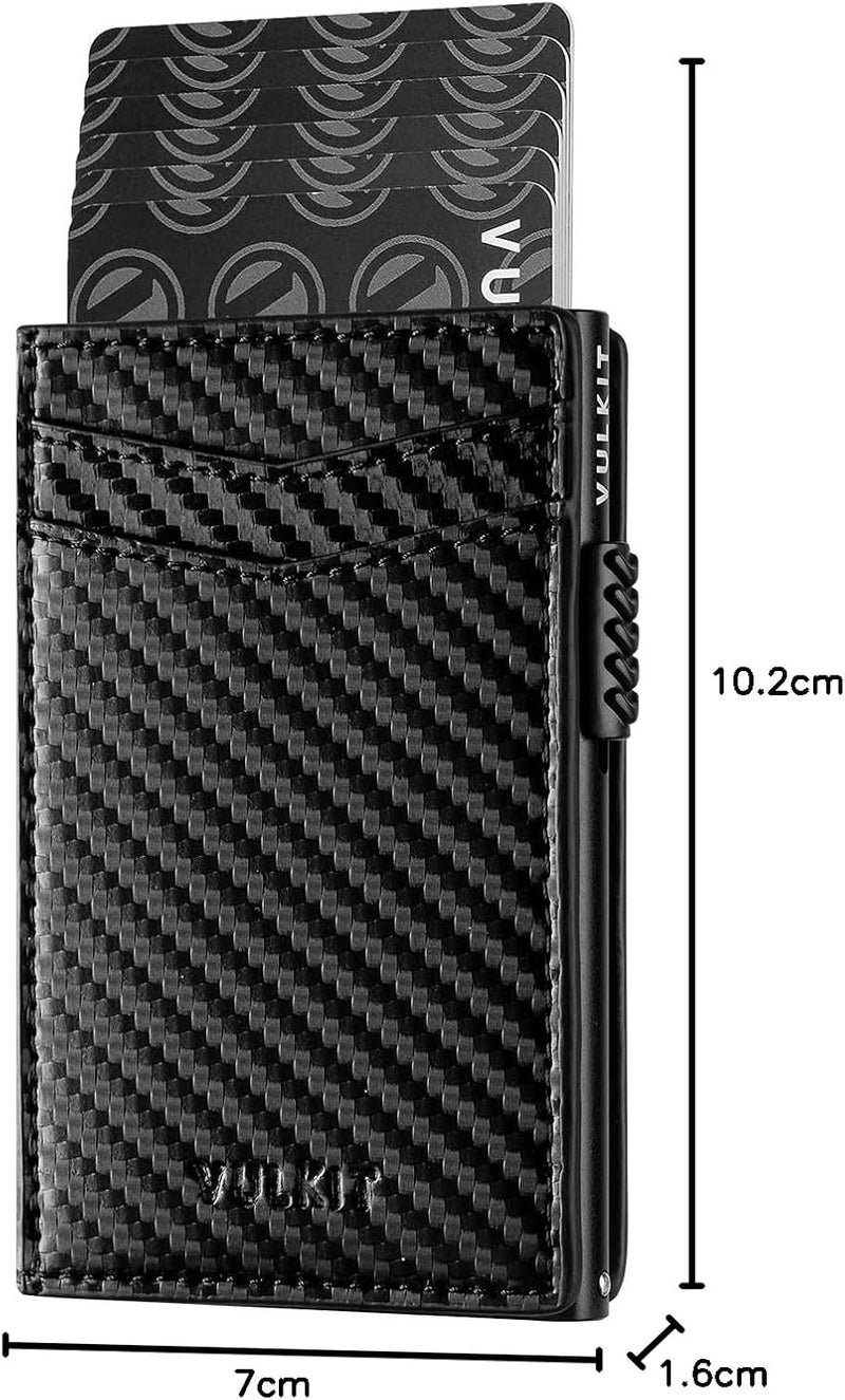 VULKIT Kreditkartenetui Leder Kartenetui RFID Blocking Automatische Pop Up Visitenkartenetui für Kar
