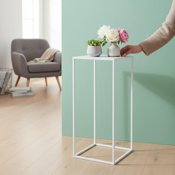 DanDiBo Blumenhocker Metall Weiss Eckig 50 - 70 cm Blumenständer Beistelltisch 96482 Blumensäule Mod