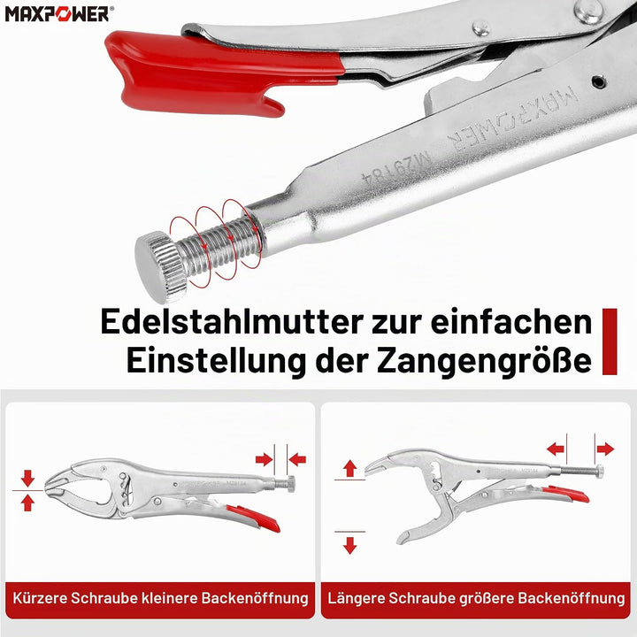 MAXPOWER 250mm Gripzange 50-100mm Öffnungskapazität Vier-Gang-Einstellung Gripzangen