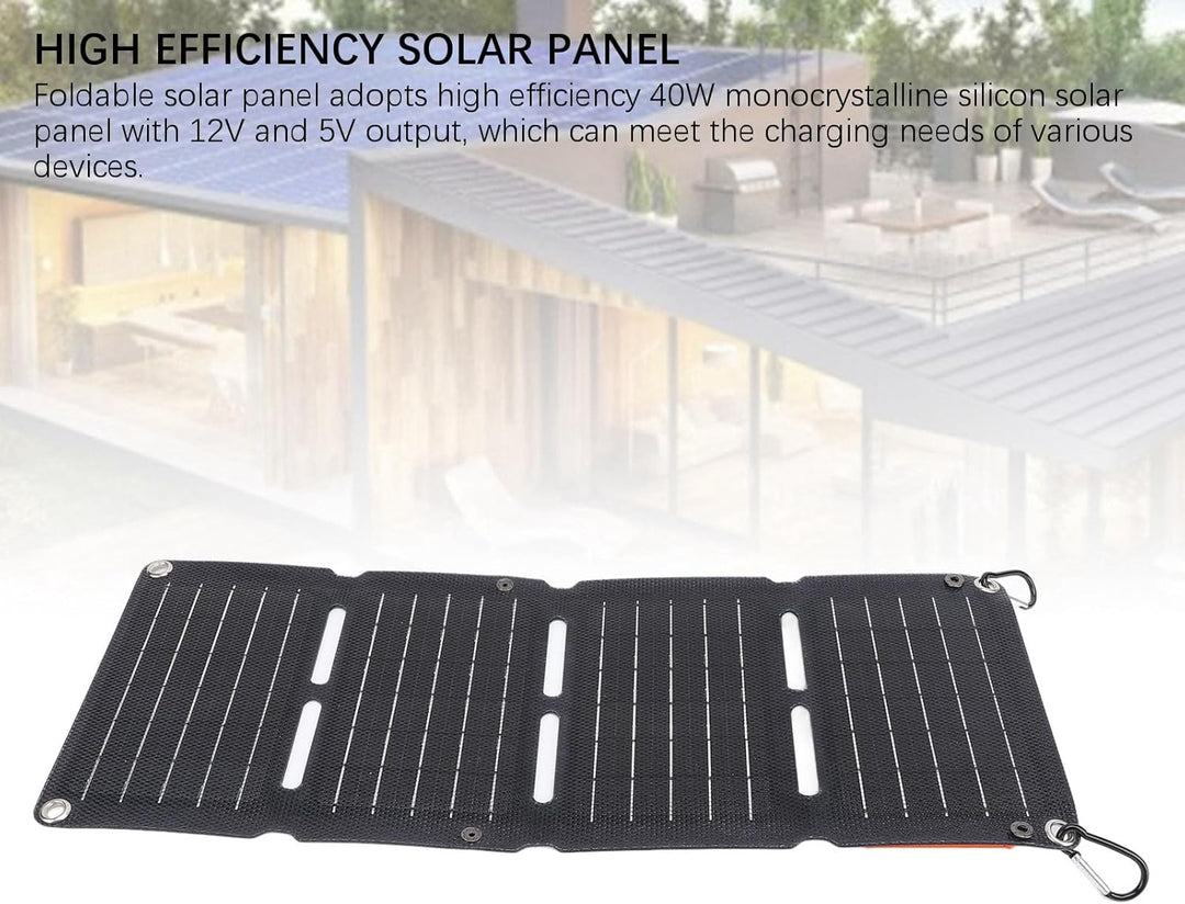 40W Tragbar Solarladegerät, IP68 Wasserdicht Solarpanel mit DC-Anschlüssen, 2-Port USB, Type-C Ansch