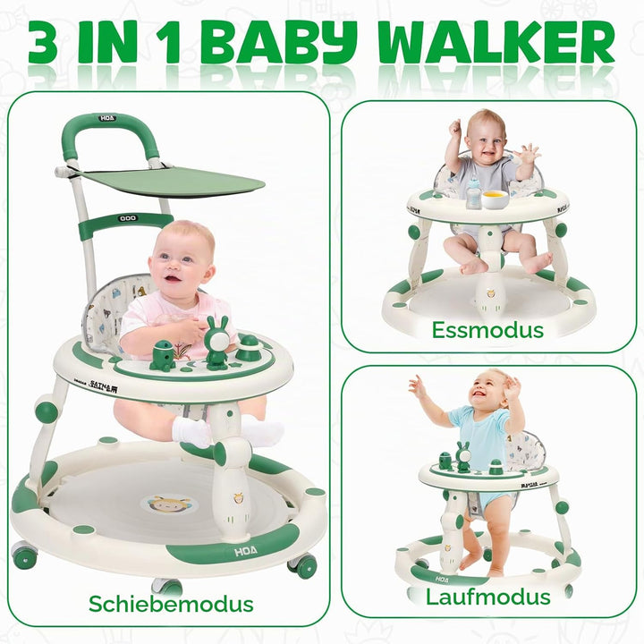 3in1 Lauflernhilfe Babywalker Baby jumper Lauflernwagen mit Sonnenblende,360°-Lautlosrädern,Spielcen