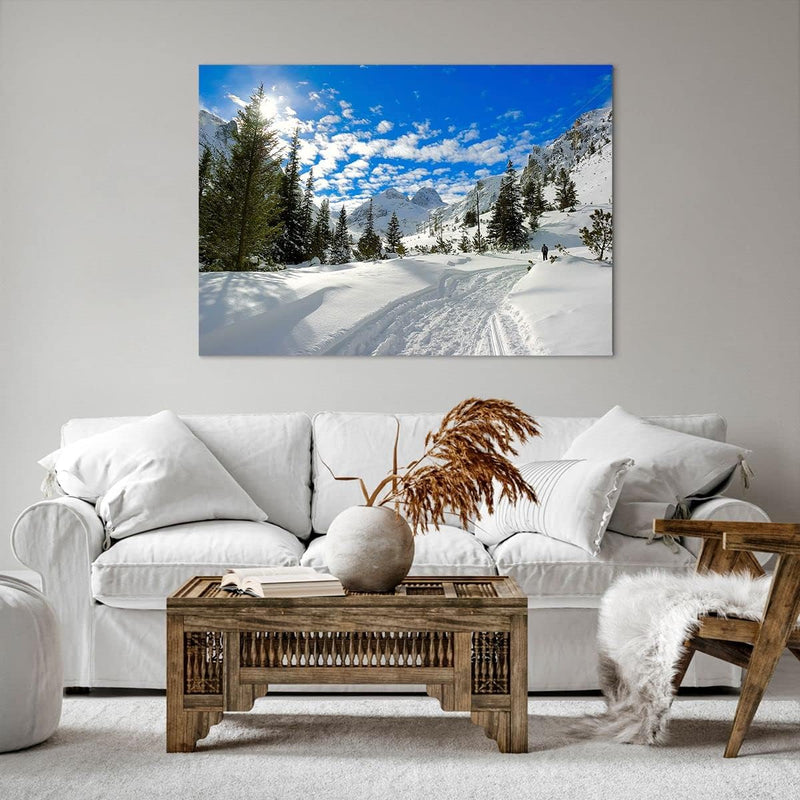 Bilder auf Leinwand 100x70cm Leinwandbild Tal Wolken Lawine Sport Gross Wanddeko Bild Schlafzimmer K