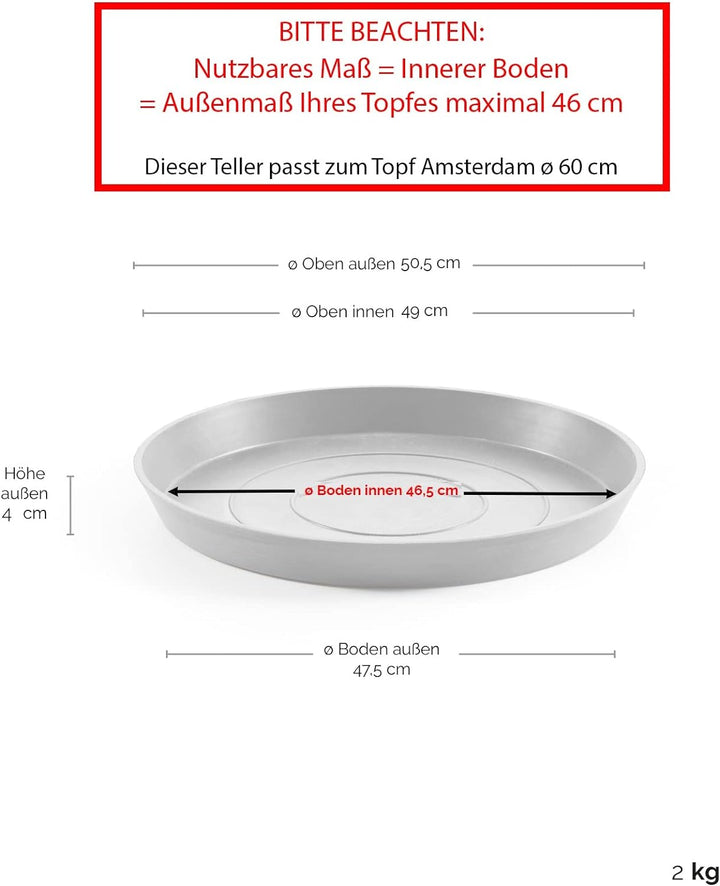 ECOPOTS Untersetzer für Blumentopf Amsterdam Dunkel Grau - Durchmesser Ø Aussen 60 cm/Innen 46 cm ru