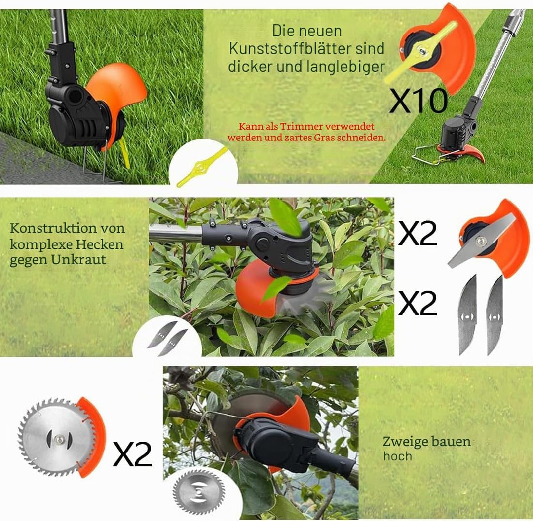 Akku-Rasentrimmer, elektrischer Rasentrimmer, Akku 21 V, (2 Batterien mit 4,0 A und Schnellladegerät
