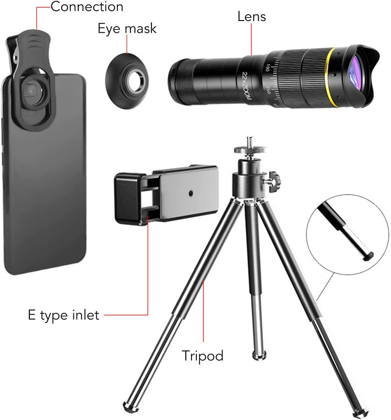 Handy Kameraobjektiv, Doppelt Verstellbares Handy Objektiv mit 32 facher Vergrösserung, Unterstützun