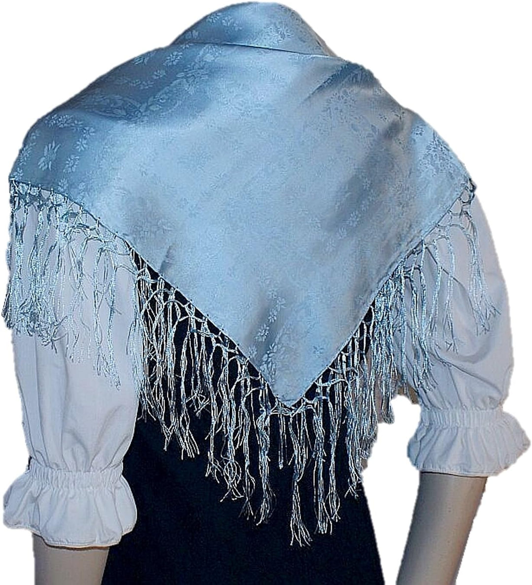 Seidentuch Dirndl-Trachtentuch Tuch hellblau 75x75cm Dirndltuch Seide Fransentuch Tracht Trachtensei