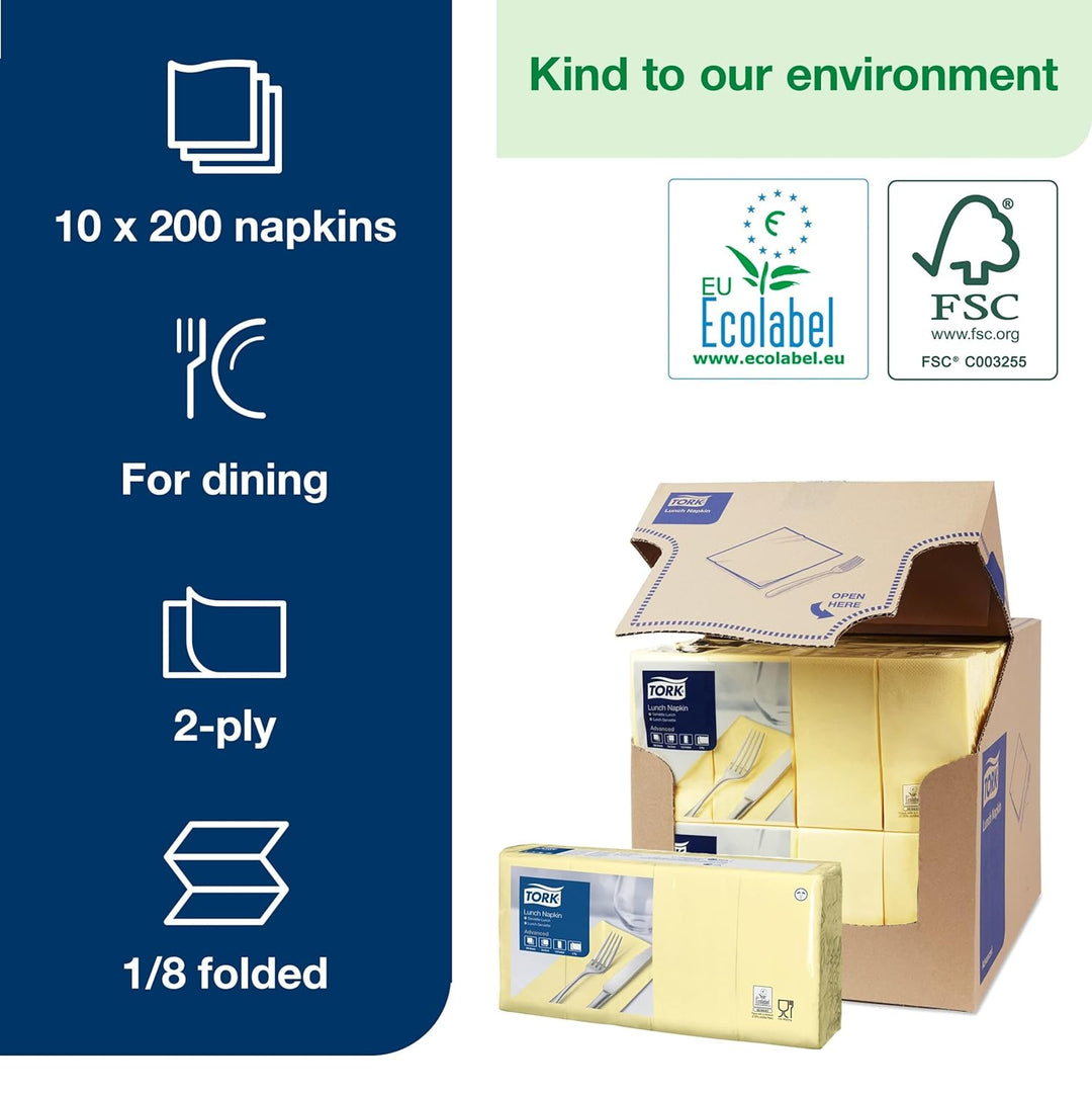 Tork 477427 champagnerfarbene Lunchservietten 1/8 gefaltet / 2-lagige Papierservietten für Snacks &