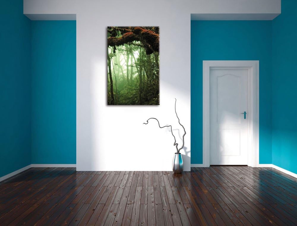Pixxprint Regenwald Moos Lianen See / 100x70cm Leinwandbild bespannt auf Holzrahmen/Wandbild Kunstdr