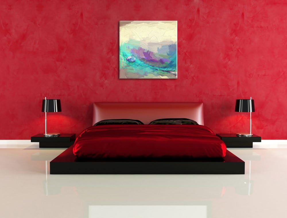 Pixxprint Pfauenfeder Detailaufnahme als Leinwandbild Quadratisch/Grösse: 70x70 / Wandbild/Kunstdruc
