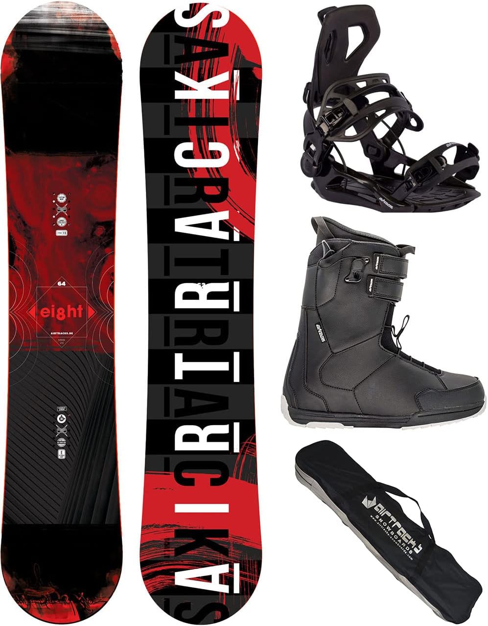 Airtracks Snowboard Set - Eight Snowboard Wide Hybrid Rocker + Bindung Master Fastec + Boots + SB Ba