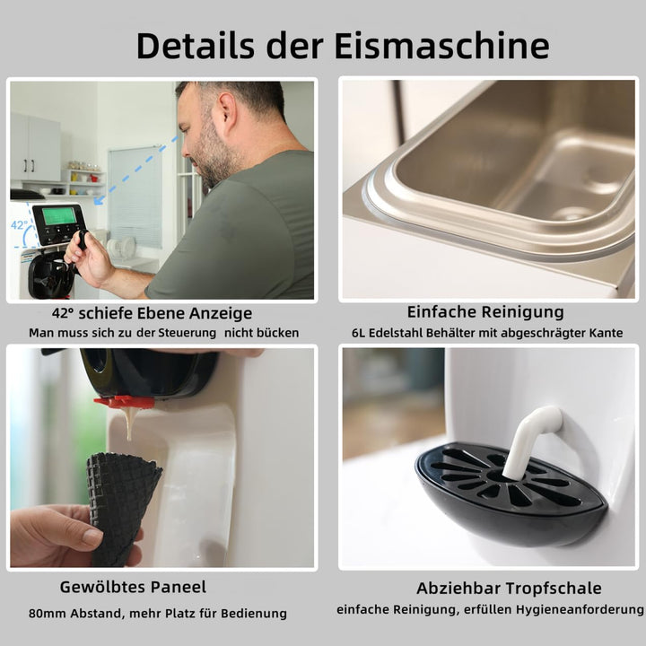 GSE Eiscrememaschine 1200W - 18L Softeis pro Stunde, 6L Edelstahlbehälter mit Kühlfunktion, 1.2L Ein
