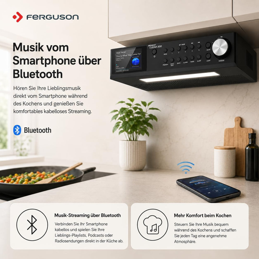 Regent Cucina 200 Küchenradio Unterbau Dab Radio mit Bluetooth FM/DAB+ Radio mit Led Leiste Küche, F