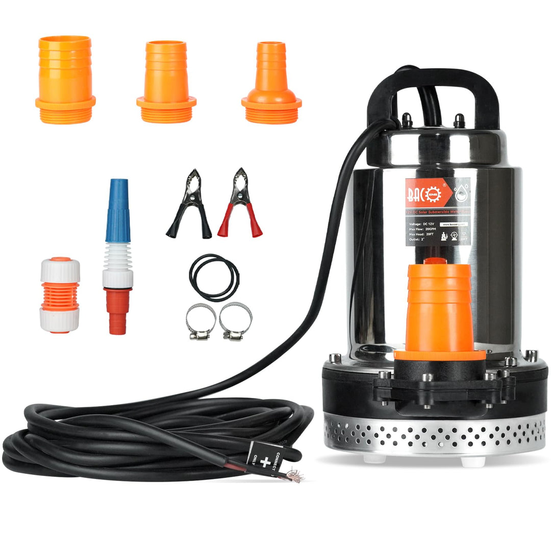 BACOENG DC 12V Tauchpumpe Solar Wasserpumpe mit 3 Connectors, Geeignet zum Pumpen von Sauberem/Schmu